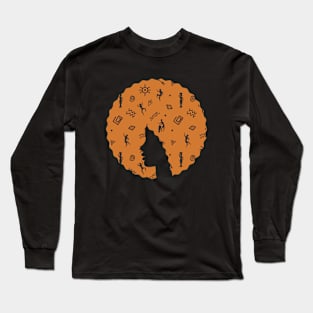 Afro Hair Woman with African Pattern, Black History Long Sleeve T-Shirt